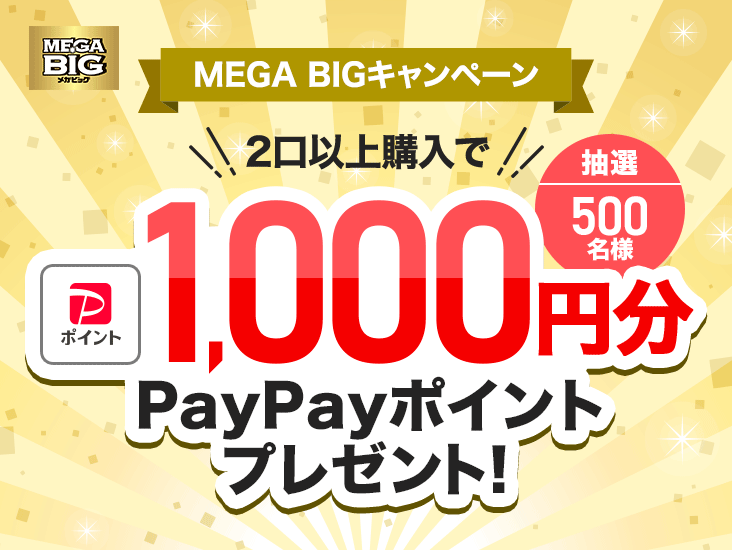 MEGA BIG�L�����y�[�� 2���ȏ�w���Œ��I500���l1,000�~��PayPay�|�C���g�v���[���g�I